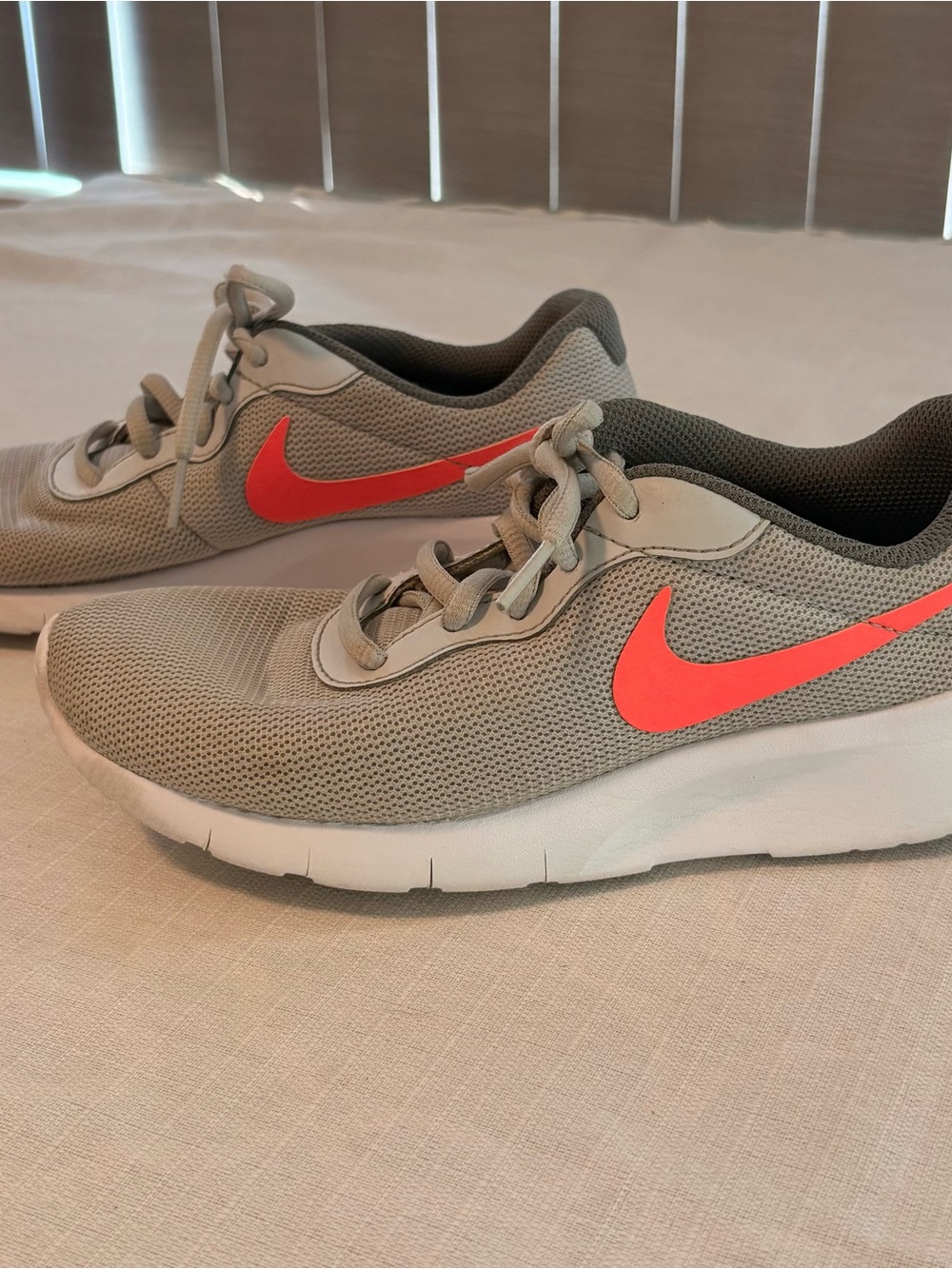 Nike Kids Gray Sneakers with Bright Coral Swoosh